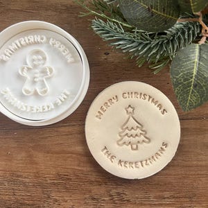 Personalized Merry Christmas Cookie Cutter and Stamp - Customized Text - Holiday Cookies - Family Name - Christmas Tree - Gift Idea