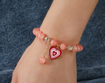 Beaded charm bracelet, heart bracelet