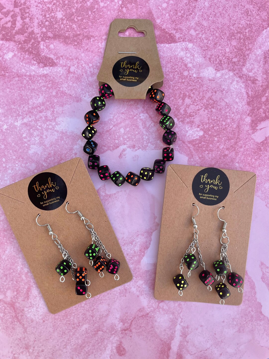 Dice Earrings, Dice Bracelet, Dice Jewelry, Casino Jewelry, Black Dice