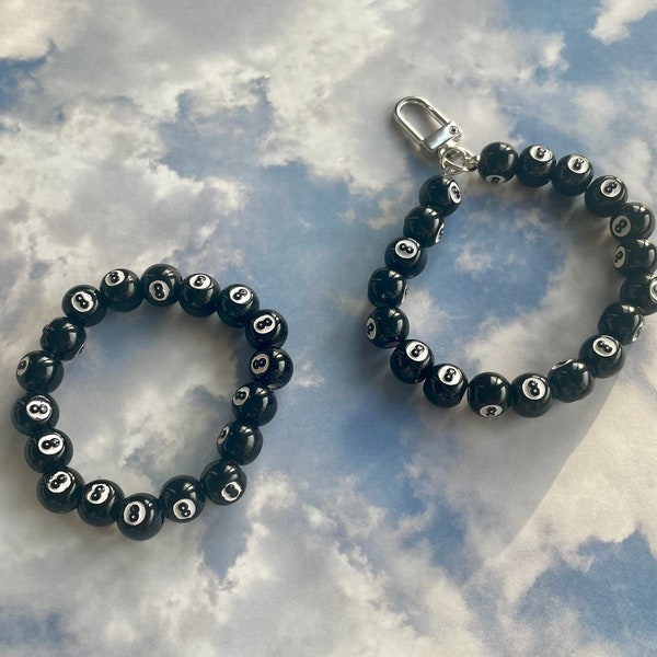 8 ball beaded bracelet, 8 ball keychain