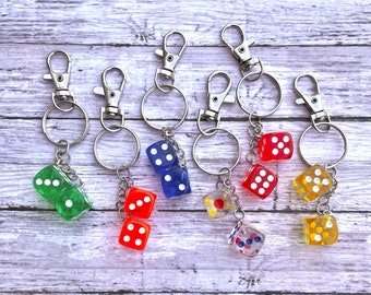 Dice Keychain, dice keyring, translucent dice, dice gift, bunco gift, poker, Yahtzee, Craps dice