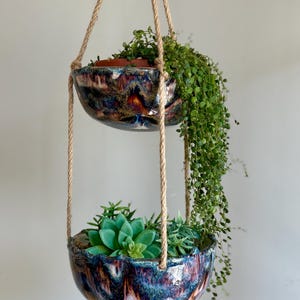 Two-Tier Ceramic Hanging Planter: Wheel-Thrown Succulent Planter