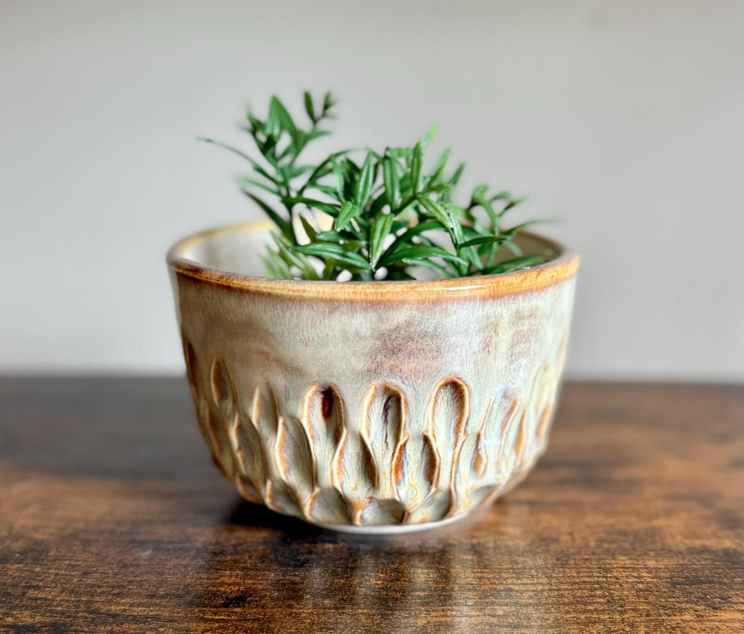 Hand Carved Ceramic Planter | Wheel Thrown Planter | Succulent Planter ...