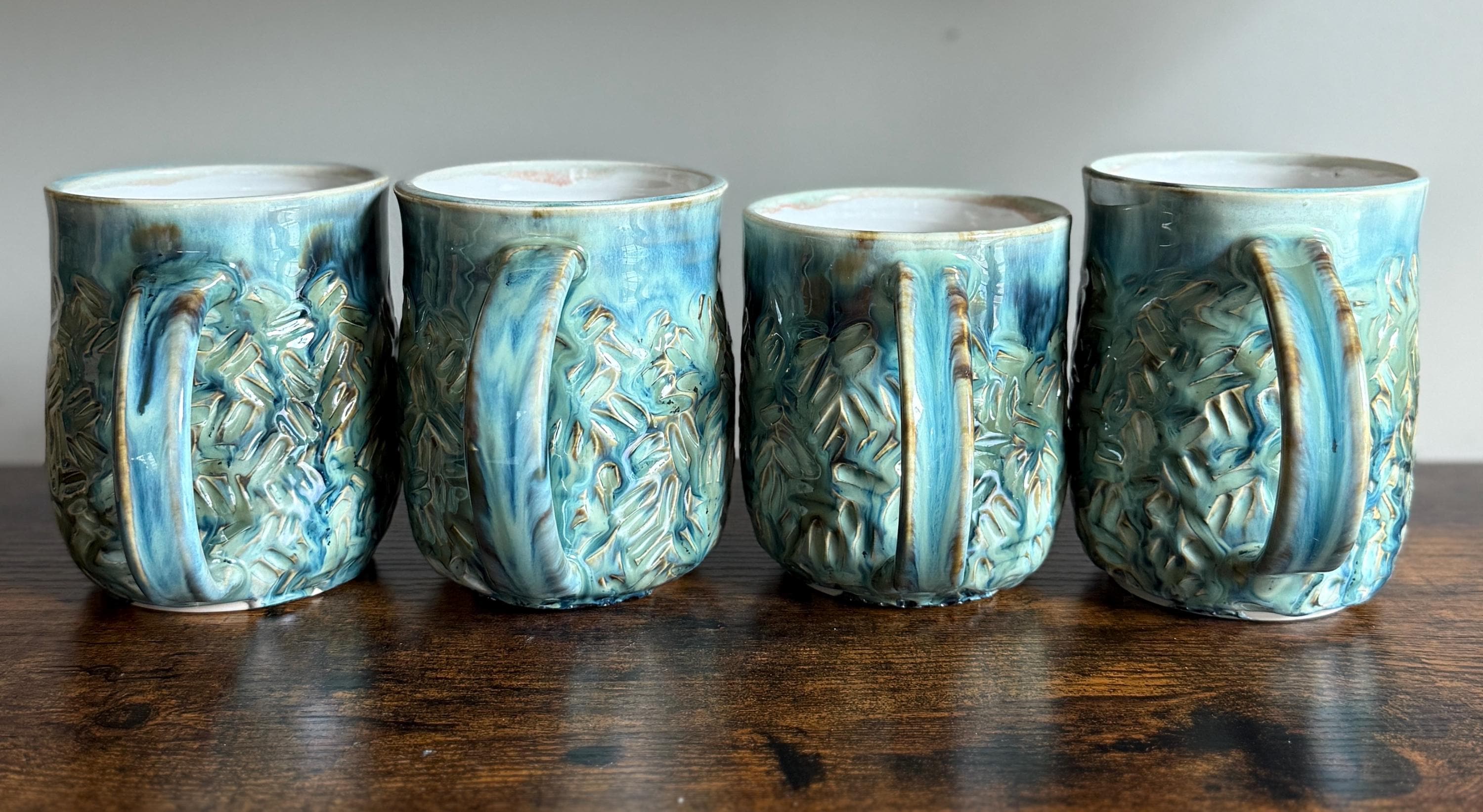Set of 4 wheel thrown stoneware mugs | Ceramic mug set | Coffee mugs