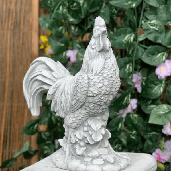 Concrete chicken sculpture Stone rooster statue Outdoor bird figurine Farmhouse garden decor Gift for farmer Cement animal Yard decoration