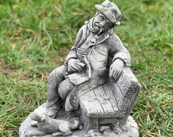 Man statue in memory of dad Grandpa on a bench figurine Home and garden stone ornament Father memorial sculpture Outdoor concrete miniature