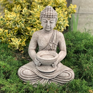 Estatuas de Buda de cerámica de 12 pulgadas para decoración del hogar,  pequeña estatua de decoración de Buda interior al aire libre - Blanco