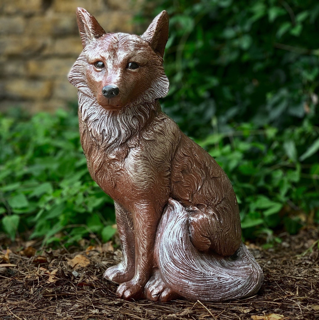 Large Garden Fox Statue Cement Fox Figurine Outdoor Fox Sculpture Stone