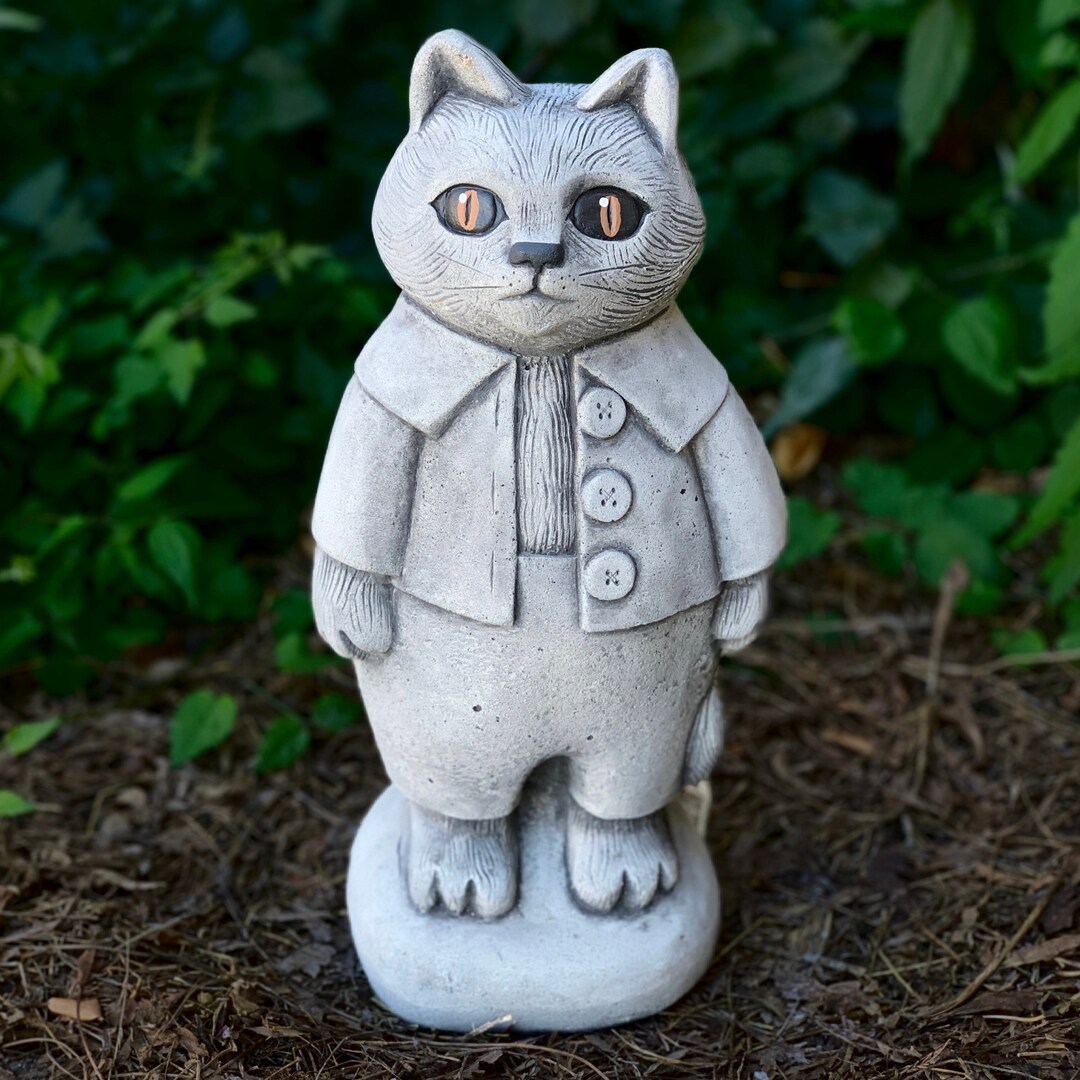 Unique Garden Cat Concrete Cat Statue Cement Cat Sculpture Stone Cat Figure Funny Cat Decoration