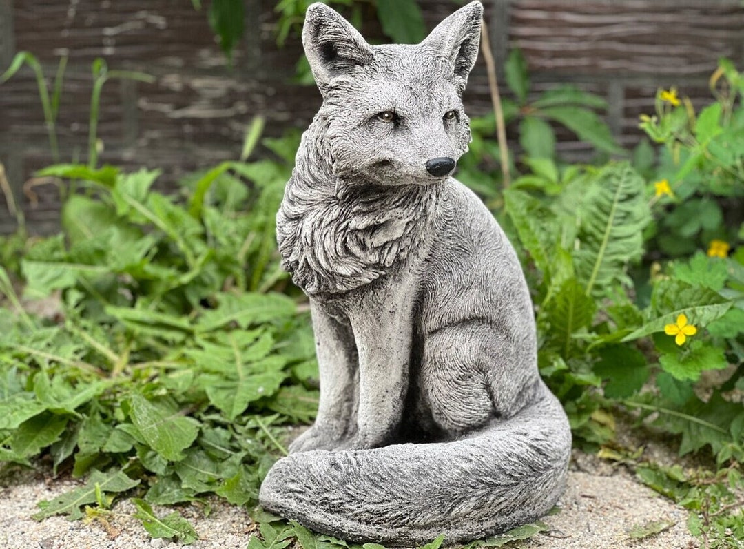 Fox Garden Statue Concrete Fox Sculpture for Animal Lovers Etsy