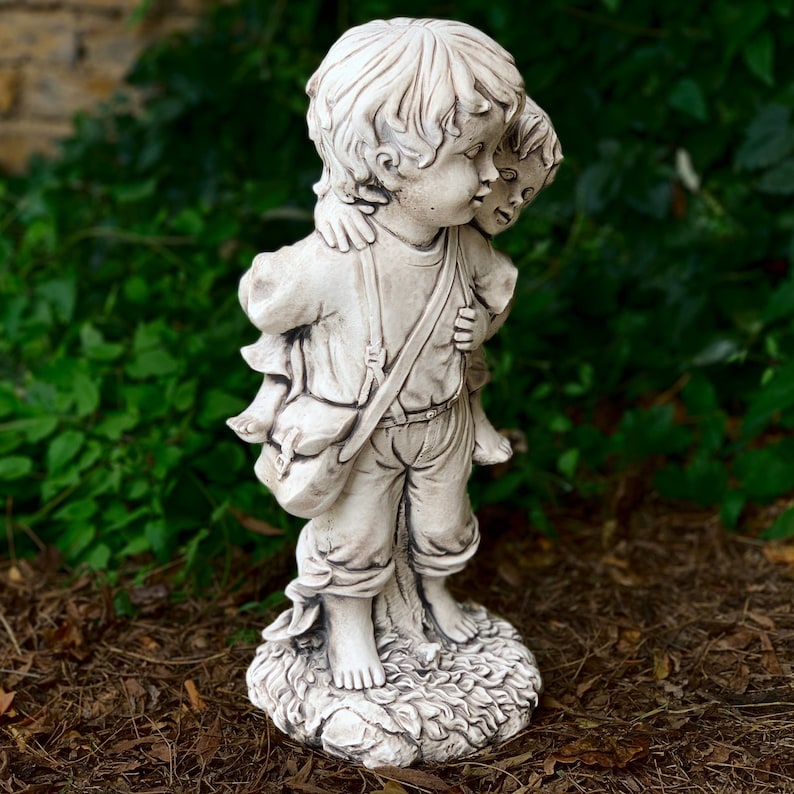 Concrete Boy and Girl Statue Kids Garden Figure Cement Etsy