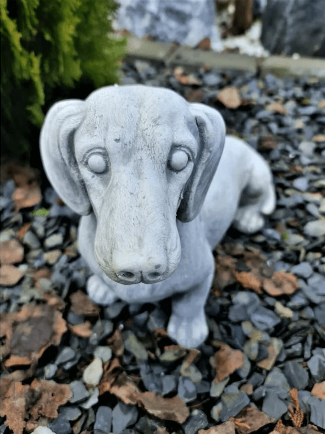 Sausage Dog Statue Concrete Dachshund Figurine Stone Puppy Sculpture
