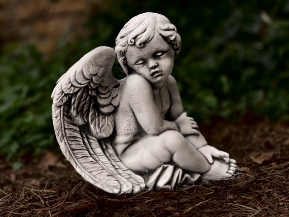 Little Cupid Sculpture Concrete Baby Angel Statue Cute Angel Figurine  Ornament Angel Outdoor Ornament Baby Angel Memorial Outdoor Kids Decor 