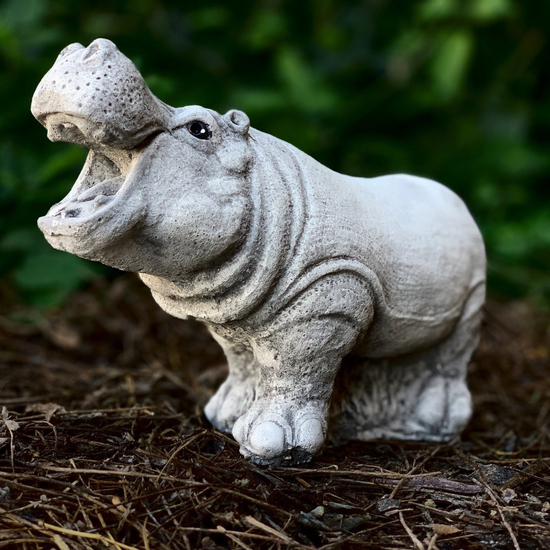 Wild Hippo Sculpture Cement Hippo Figurine Concrete Hippo Ornament