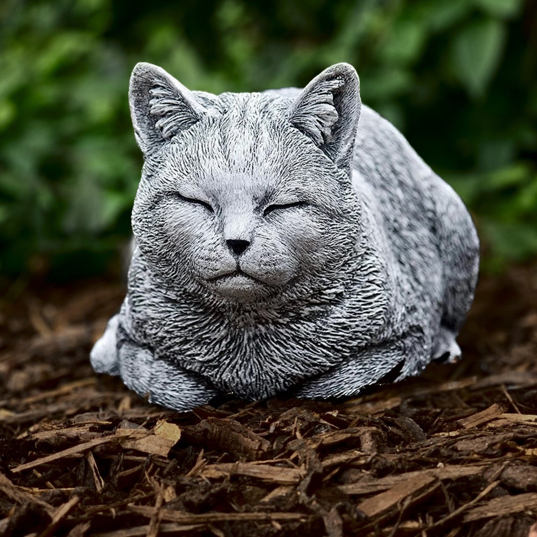 Sleeping Cat Statue Cement Cat Sculpture Outdoor Cat Figure Handmade