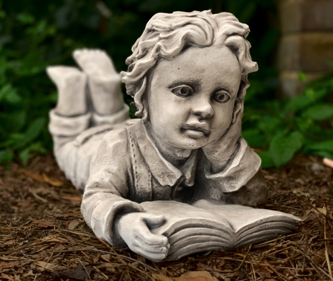 Reading Boy Statue Cement Child Sculpture Stone Kids Figure Boy Garden