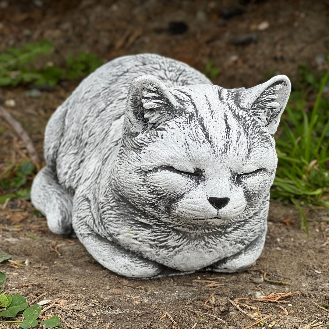 Sleeping Cat Statue Concrete Animal Sculpture Stone Tabby Cat Etsy