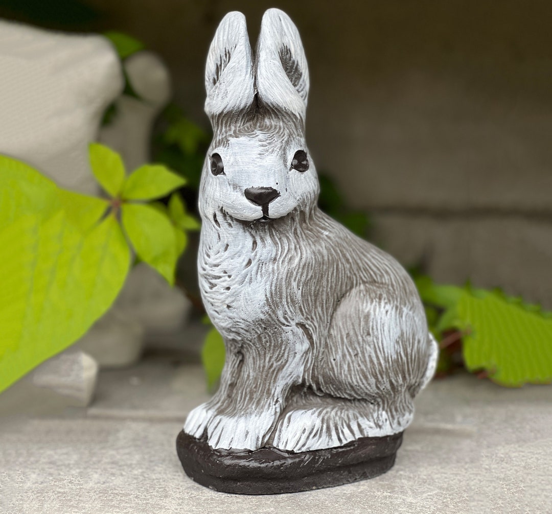 Stone Rabbit Statue Concrete Bunny Sculpture Outdoor Rabbit Etsy