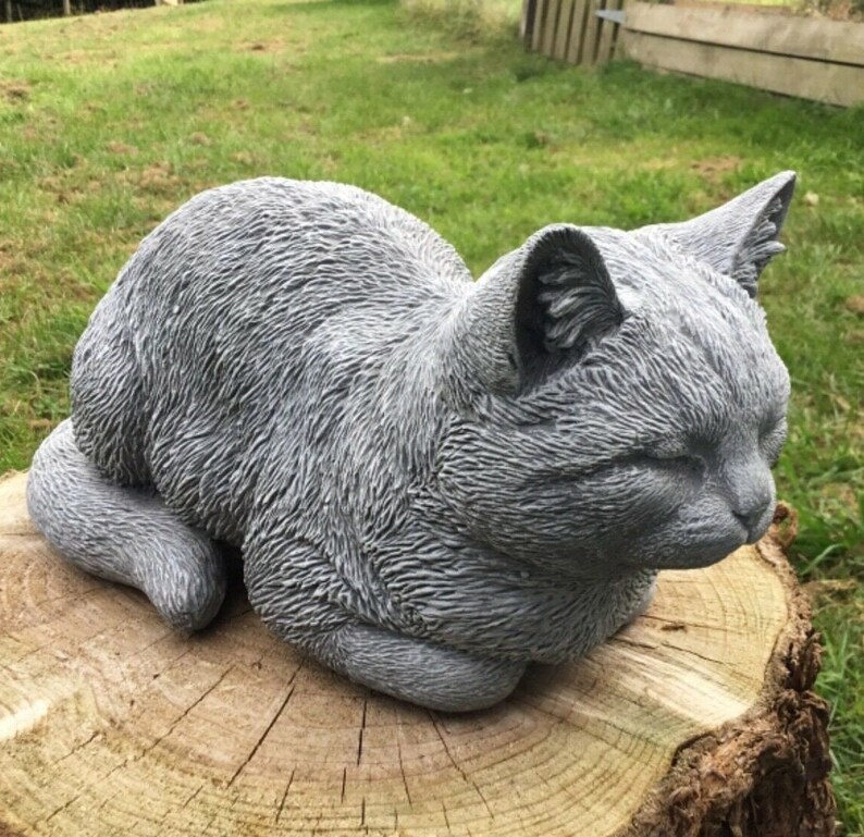 Garden Sleeping Cat Statue Outdoor Cat Sculpture Cement Cat Etsy