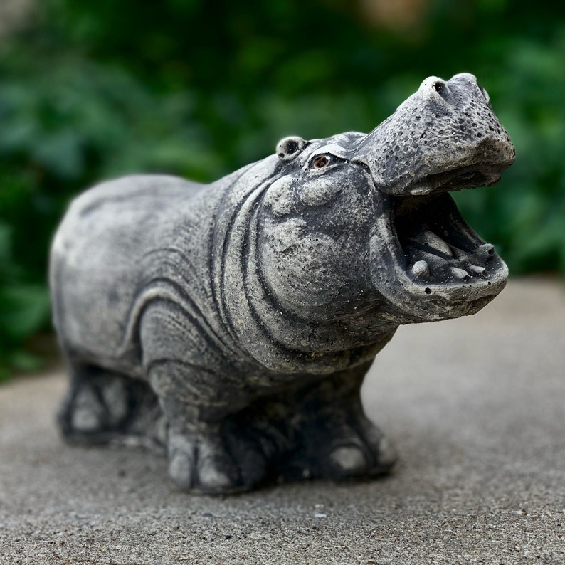 Cement Hippo Statue Concrete Hippo Sculpture Wild Animal Decor Stone