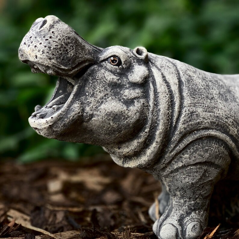 Cement Hippo Statue Concrete Hippo Sculpture Wild Animal Decor Stone