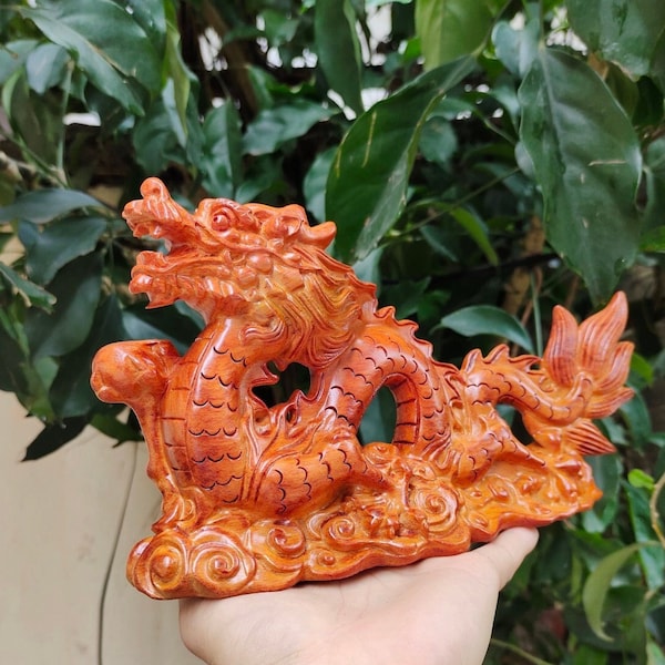 Wooden Dragon Holding a Pearl, Dragon Used For Feng Shui, Flying Dragon