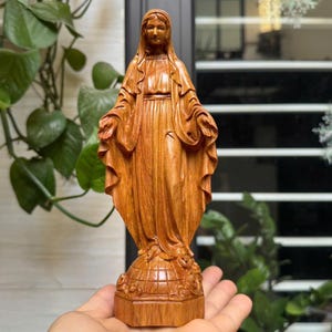 Wooden St Mary Statue (7.8"H) , Wooden Our Lady of Grace Virgin Mary Blessed Statue, Mother of Jesus, Catholic Statue Christian, Religious