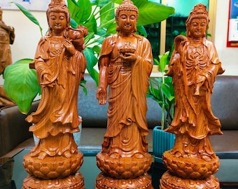 Three Saints (15.7 inches) of the Western Pure Land, Mahasthamaprapta Bodhisattva Buddha, Amitabha Buddha, Guan yin Buddha