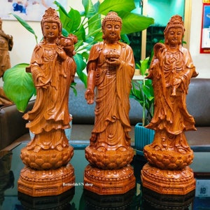 Three Saints (15.7 inches) of the Western Pure Land, Mahasthamaprapta Bodhisattva Buddha, Amitabha Buddha, Guan yin Buddha
