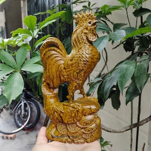 Feng Shui Rooster 7.8 inches size, Wooden Rooster, Carved Rooster