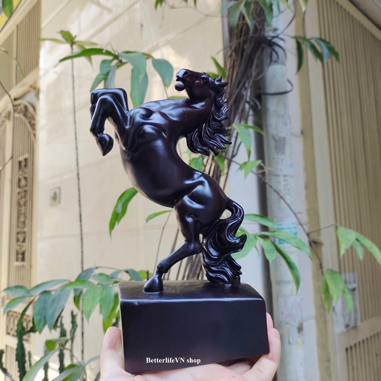 Solid Black Wooden Horse, Sculpture of Horse, Strong horse Handcrafted horse