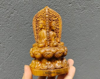 The statue of 3 Great Saints, including Gautama Buddha, Ksitigarbha Bodhisattva and Avalokitesvara Bodhisattva, Figurine