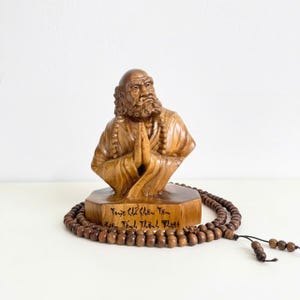 Bodhidharma Buddha Statue (5.9&quot;H), Wooden Statue in Meditation, Handmade Dharma Statue