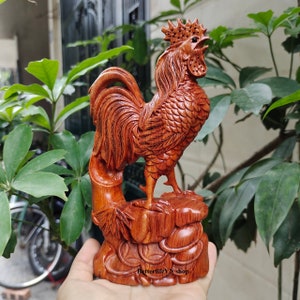 Feng Shui Rooster (7.8 inches size), Wooden Rooster, Carved Rooster