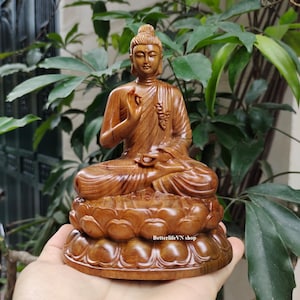 Massieve handgemaakte Gautama Boeddha (5,9&quot;H), houten Shakyamuni-boeddhabeeld