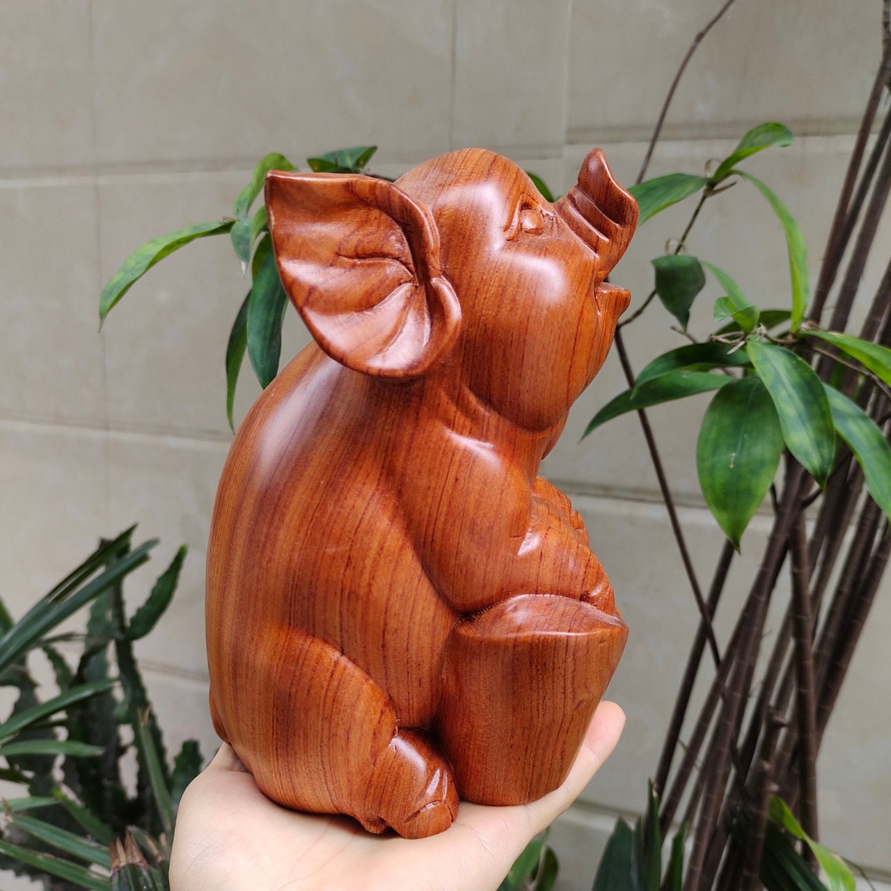 Wooden Pig Statue 7.8H Feng Shui Pig Handcrafted Animal Etsy