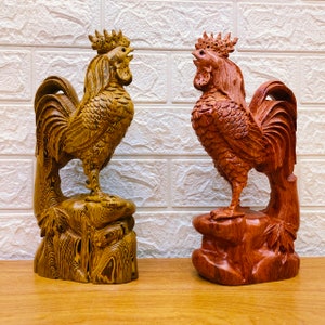 Feng Shui Rooster (11.8 inches size), Wooden Rooster, Carved Rooster
