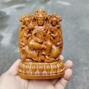 Samantabhadra Bodhisattva Statue (4.7”H), Wooden Buddha, Double-sided Statue, Crafted Buddha, Feng Shui, Zodiac, Small Gift, Car,home decor