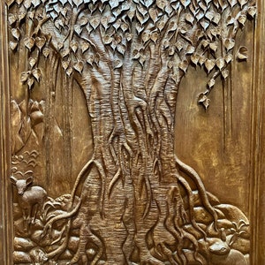 Bodhi tree wood carved painting