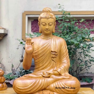 Handcrafted Gautama Buddha in 19.6/23.6/27.5&quot;/31.4 inches, Wooden Shakyamuni Buddha statue, large Buddha statue