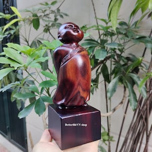 Wooden Little Monk, Monk Statue, Statue bring peace, Small Gift