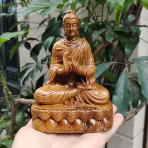 Solid Handcrafted Gautama Buddha (5.9”H), Wooden Shakyamuni Buddha statue