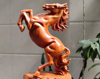 Solid Wooden Horse, Feng Shui Sculpture of Horse, Animal Lover, Handicraft, Home decor, Carved Statue, Horse Gift, Animal Statue