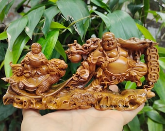 Wooden laughing Buddha, Crafted Maitreya Buddha, Feng shui statue, The Happy Buddha, Buddha, Hotei, Budai, Pu tai, the Big Belly Buddha