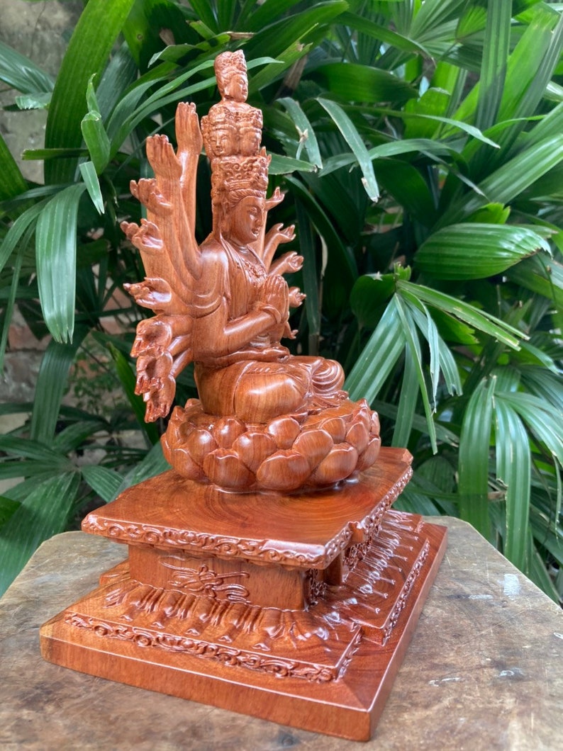 Solid Wood Guan Yin Statue 10.2H With Thousand Hands and Etsy
