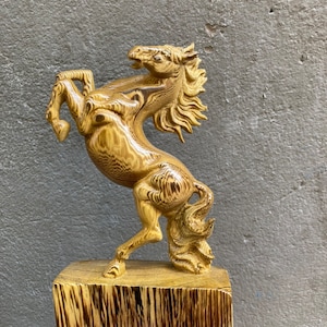 Solid Wooden Horse (7.8”H), Sculpture of Horse, Animal Lover, Handicraft, Home decor, Carved Statue, Horse Gift, Animal Statue Figurine.