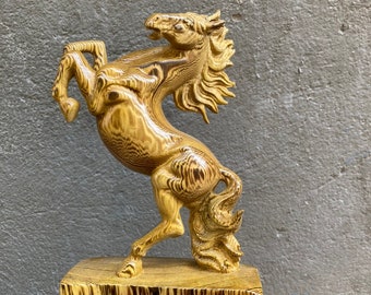 Massivholzpferd (20 cm H), Skulptur von Pferd, Tierliebhaber, Kunsthandwerk, Wohnkultur, geschnitzte Statue, Pferdegeschenk, Tierstatue Figur.