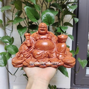 Wooden Happy Buddha Statue, Chinese Hotei Figure