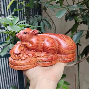 Handcrafted Rat Statue, Wooden Rat, Animal Statue bring luck into your home, Small Gift, Home decor, Feng shui Zodiac sign