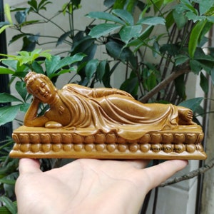 Wooden Reclining Buddha statue, Buddha entering Nirvana, Reclining Figure of Buddha Entering Nirvana